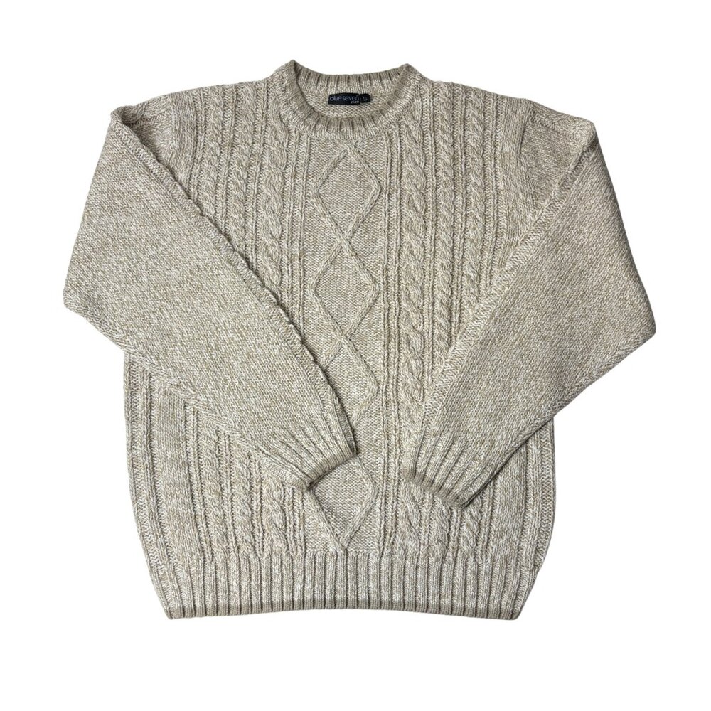 Blue Seven Men’s Beige Cable Knit Crewneck Sweater – Size S